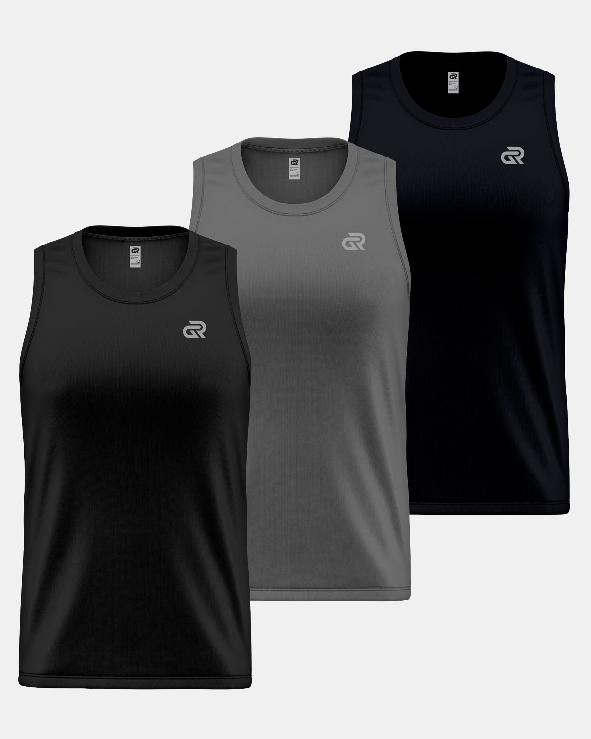 GymRight Gym Tank Tops | Muscle Fit Workout Vest | Pack of 3 | B, G & N