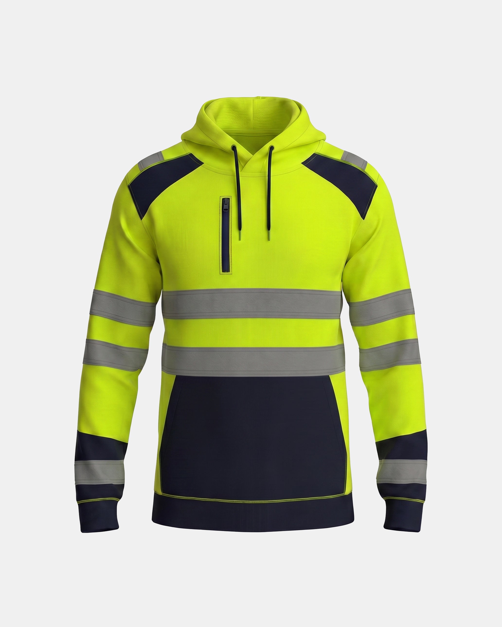 Hi-Vis Workwear High Neck Pullover Hoodie | Neon Green & Navy with Reflective Tape – NOROZE