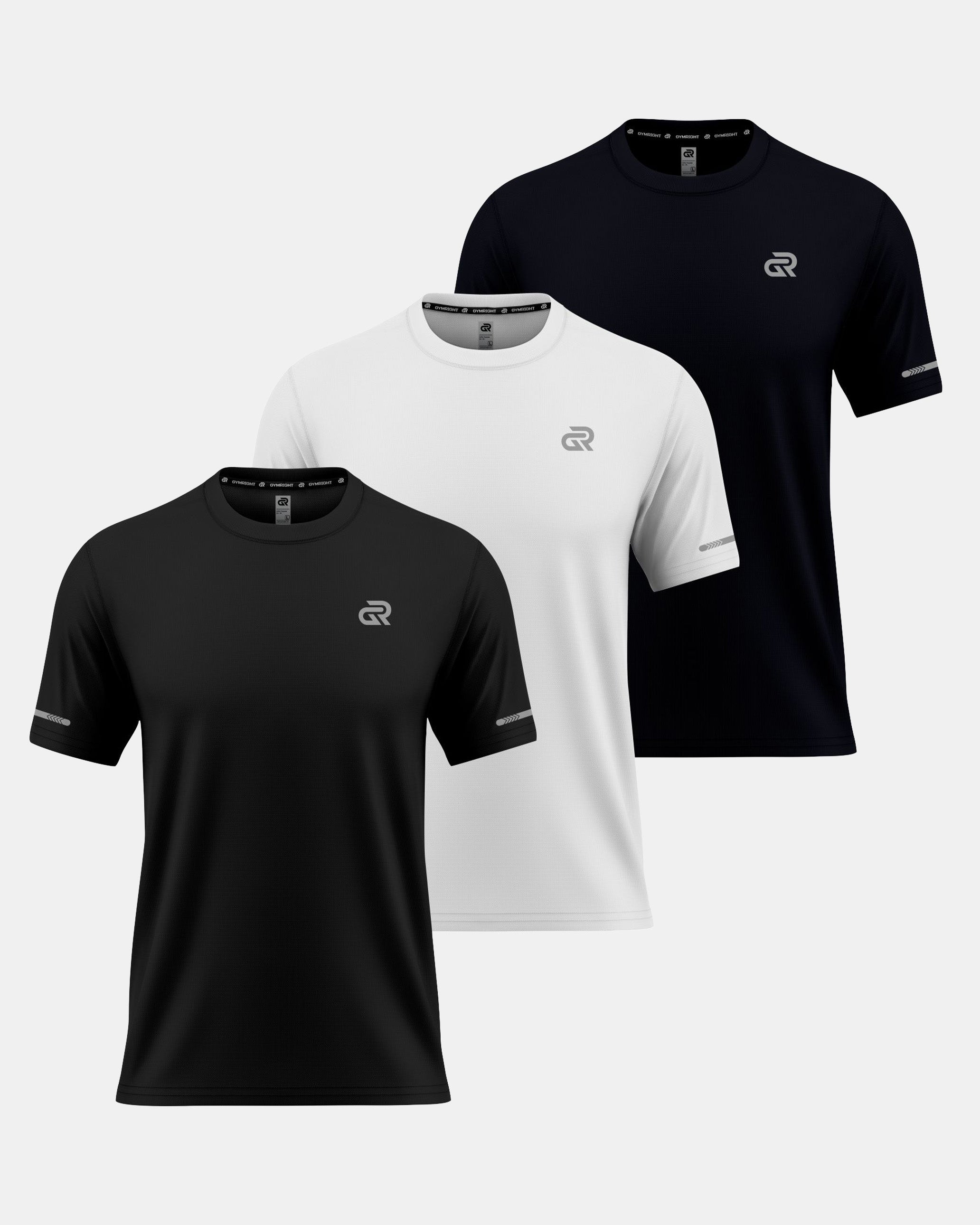 GymRight Workout T-Shirt | Breathable Athletic & Fitness Tee Pack of 3 | B, W & N