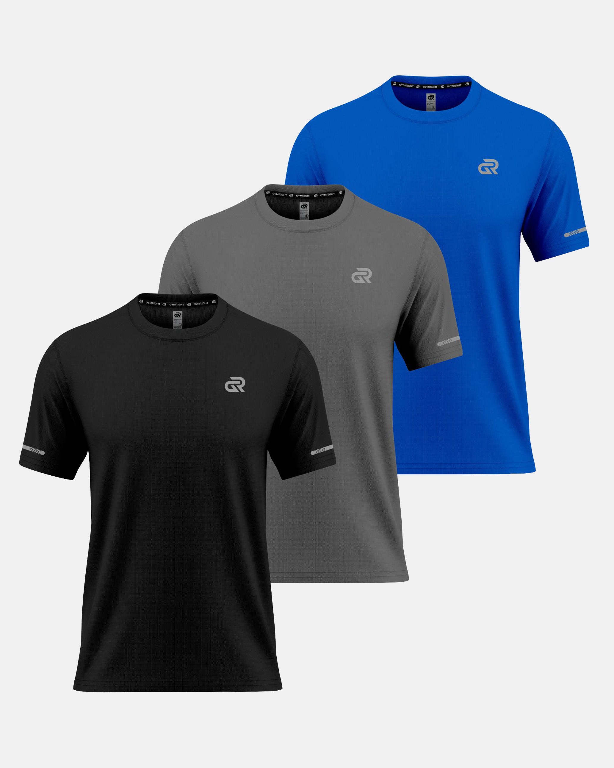 GymRight Workout T-Shirt | Breathable Athletic & Fitness Tee Pack of 3 | B, G & R
