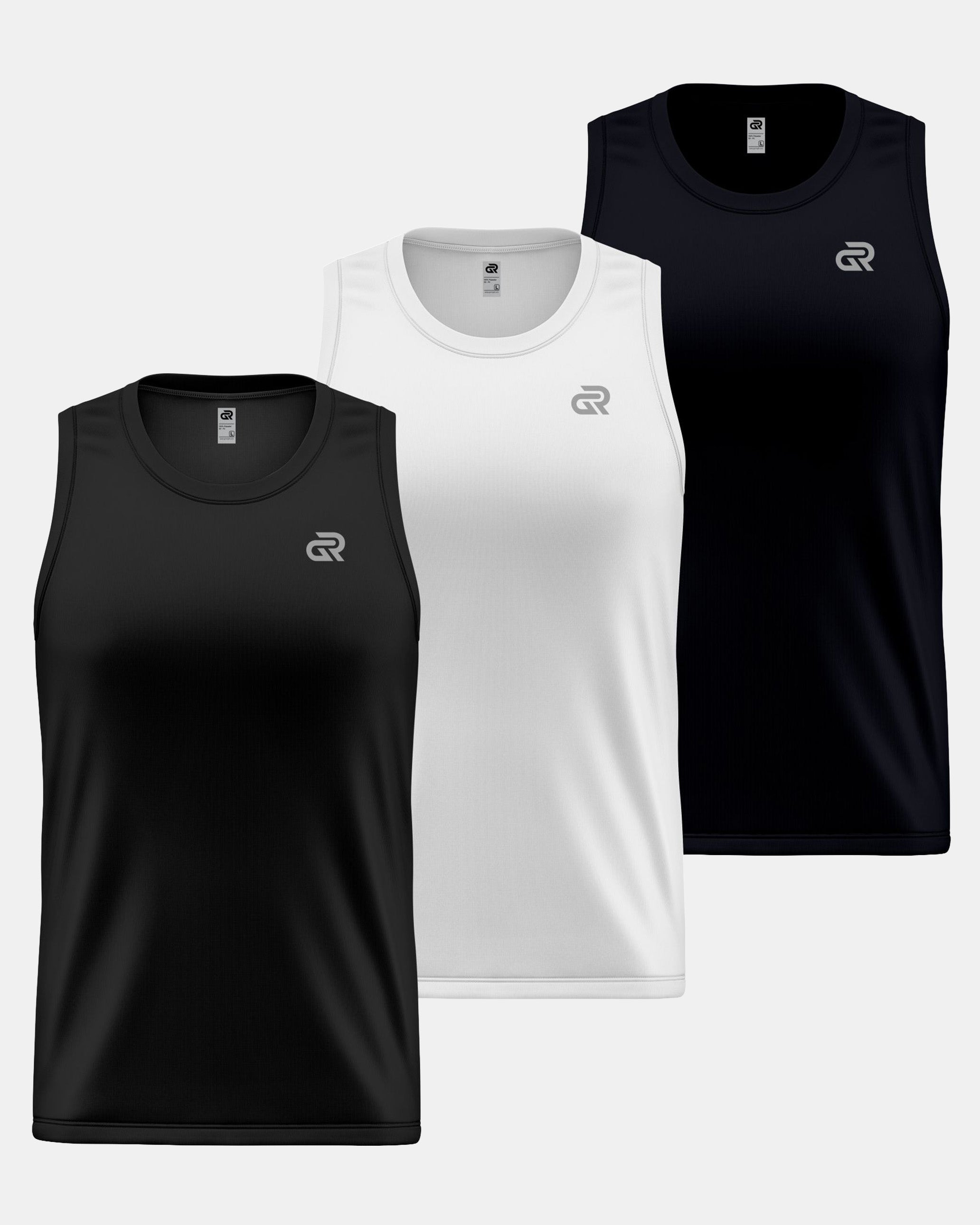 GymRight Gym Tank Tops | Muscle Fit Workout Vest | Pack of 3 | B, W & N
