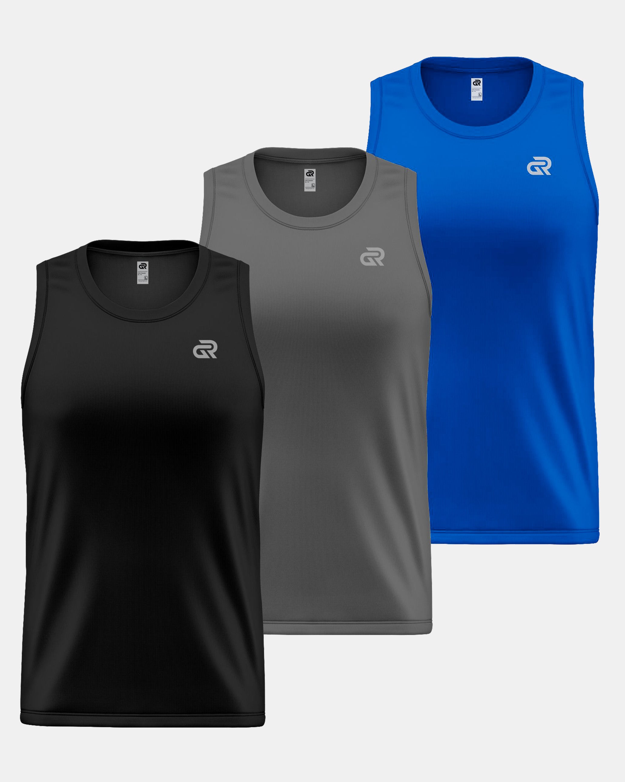 GymRight Gym Tank Tops | Muscle Fit Workout Vest | Pack of 3 | B, G & R