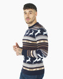 Men’s Christmas Festive Knit Fly Reindeer Navy Jumper