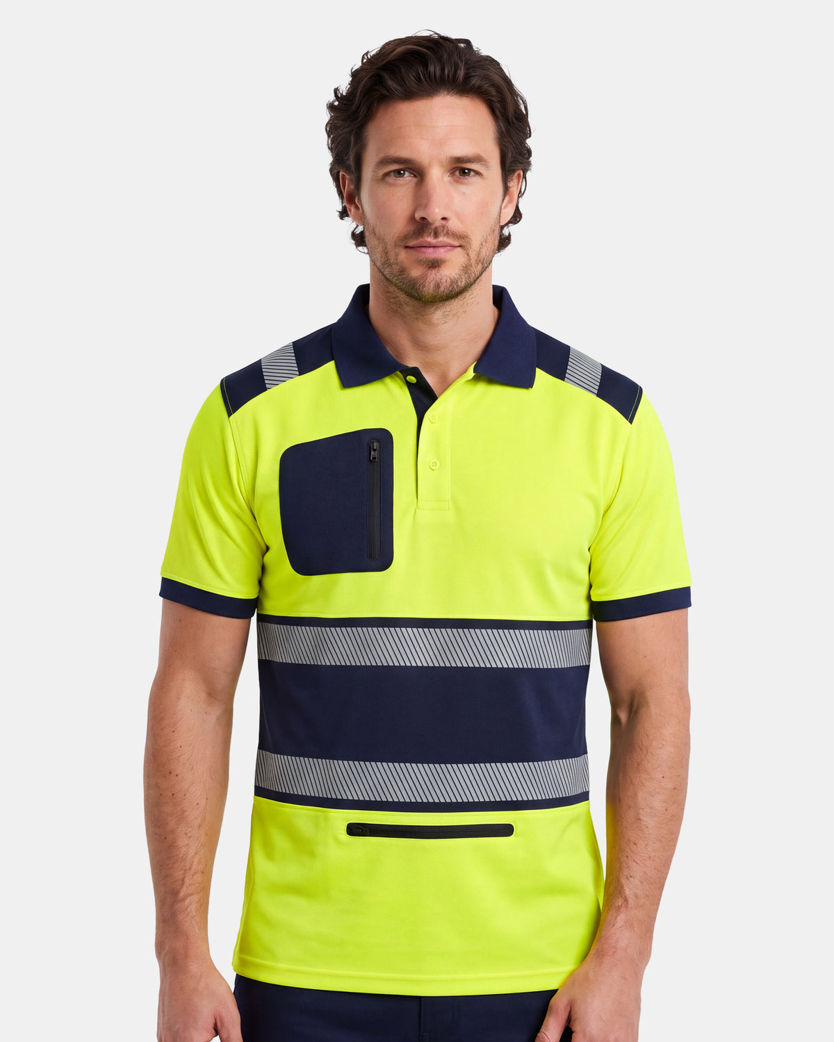 Hi-Vis Workwear Polo| Neon Green & Navy with Reflective Stripe – NOROZE