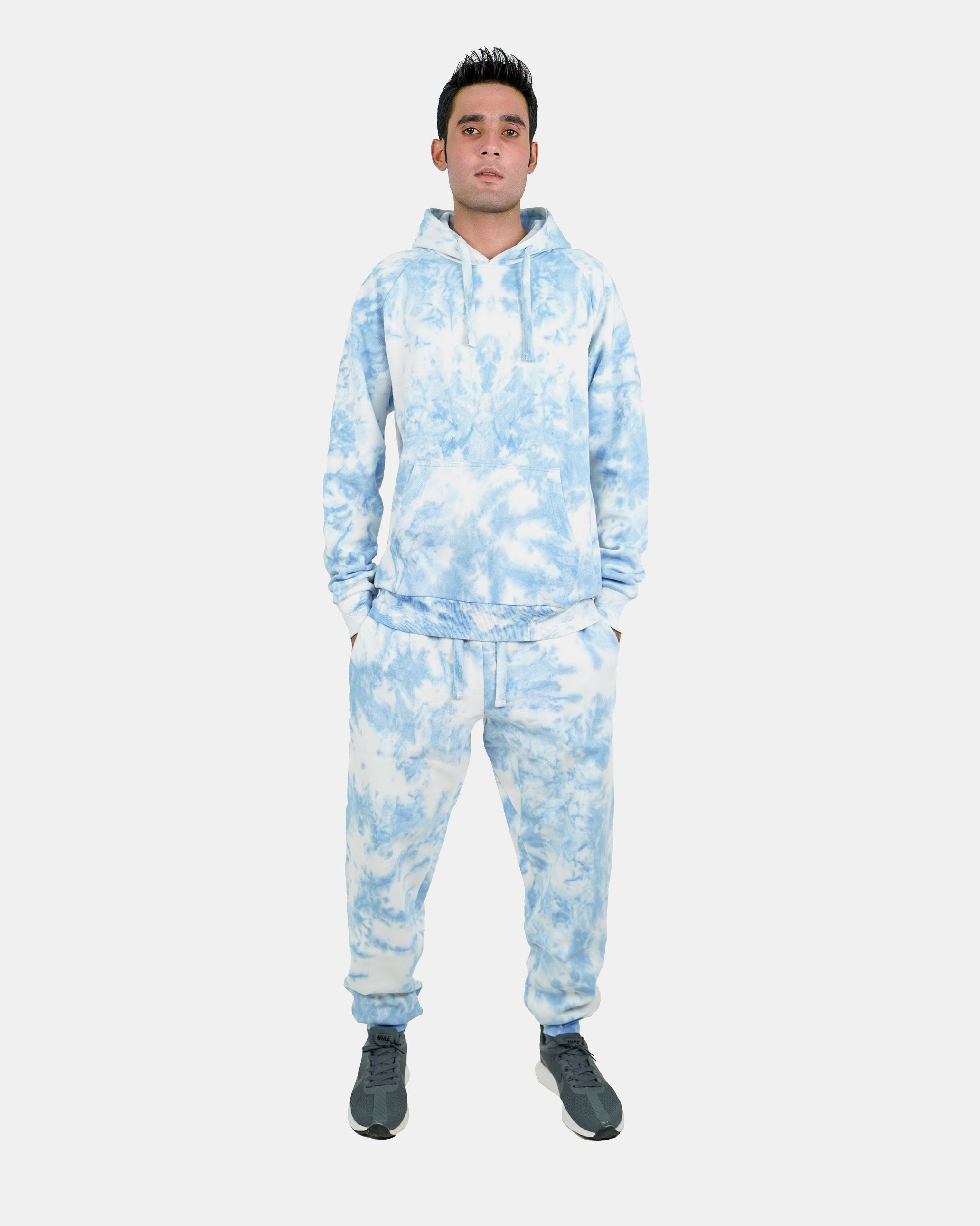 Men's Blue Fleece Tie-Dye Tracksuit