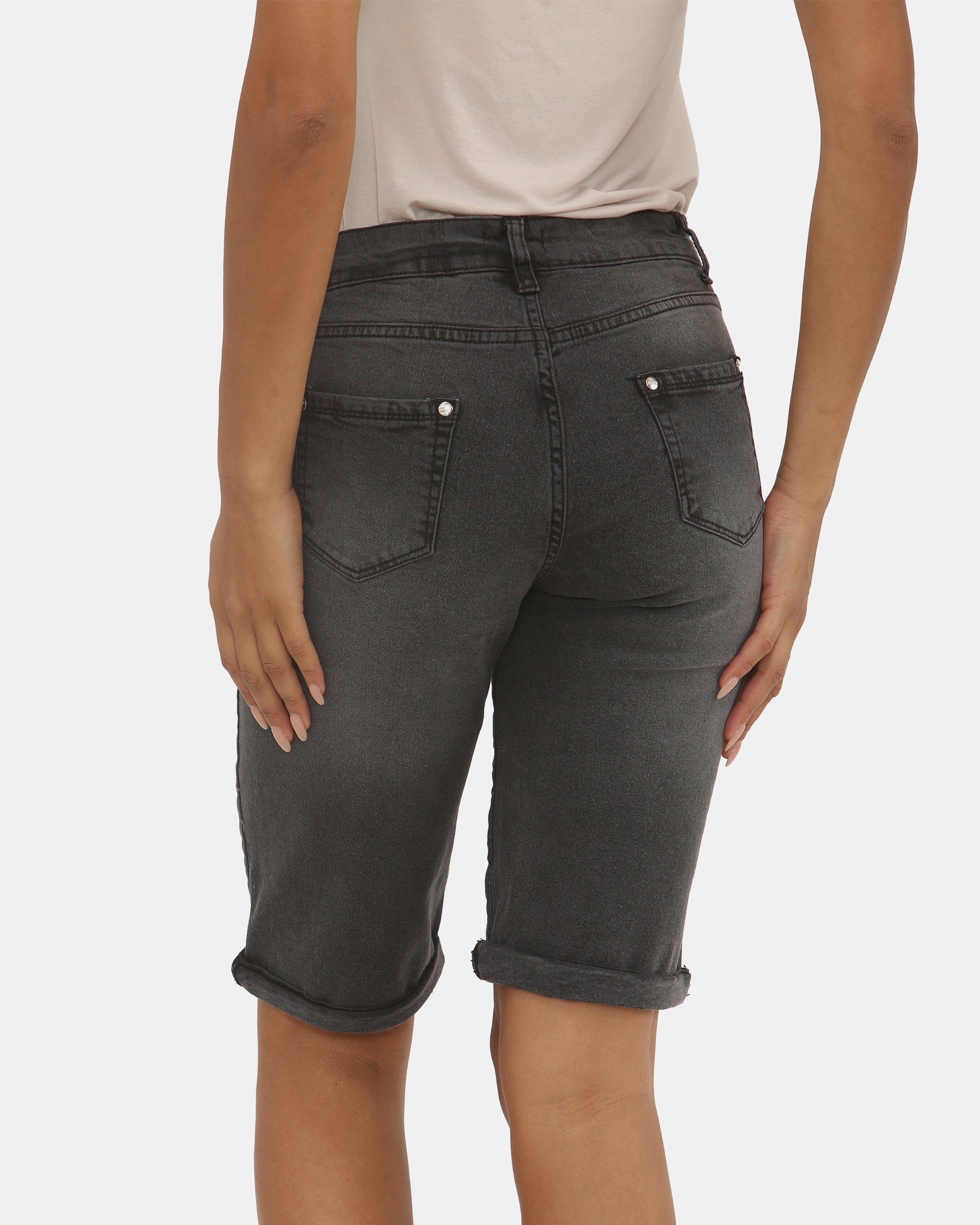 Charcoal Denim Stretchy Bermuda Shorts