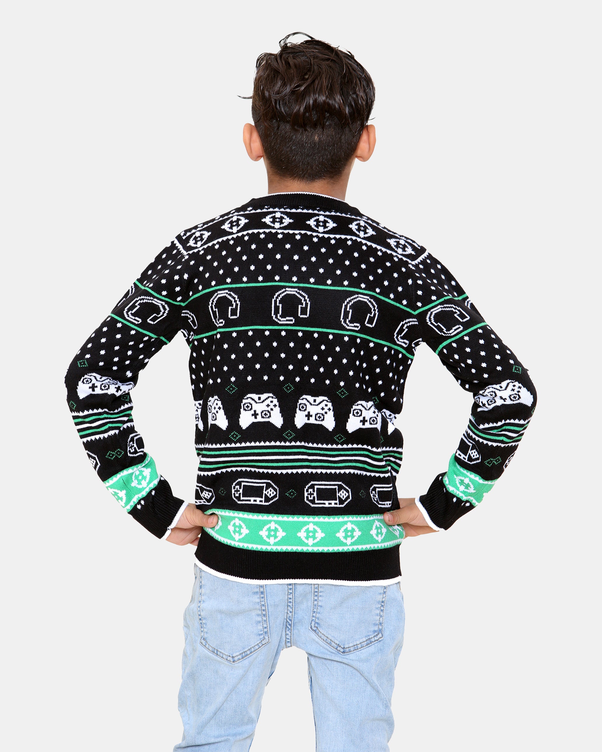 Boys Headphone Controller Green Jumper