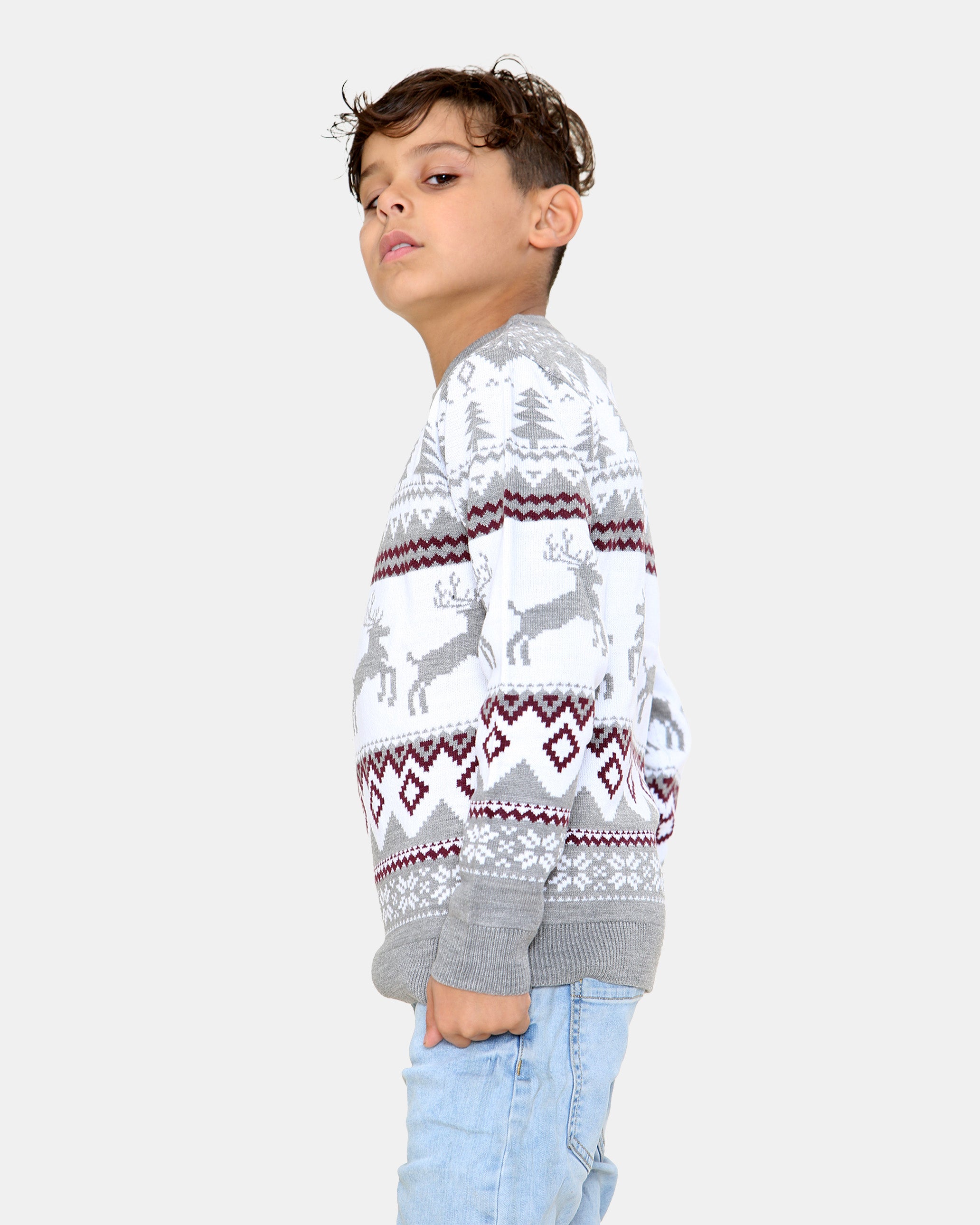 Jumping Reindeer Grey Kids Xmas Jumper