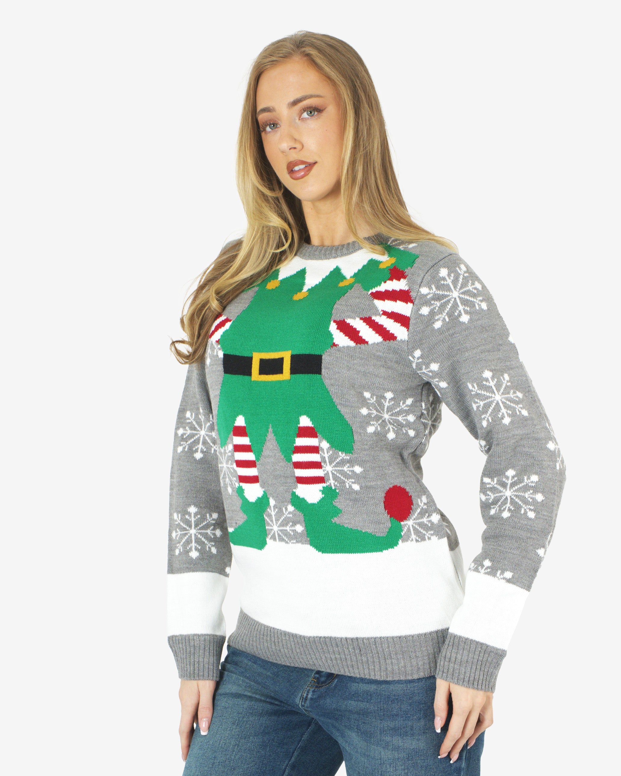 Mid-grey Womens Knitted Long Sleeves Sweater