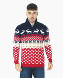 Navy Zip Neck Chunky Knit Christmas Jumper