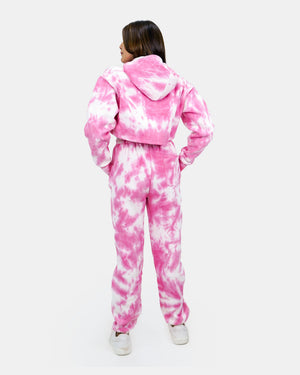 Women Pink Tie-Dye Fleece Tracksuit