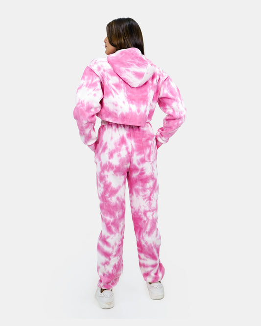 Women Pink Tie-Dye Fleece Tracksuit