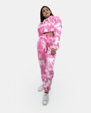 Women Pink Tie-Dye Fleece Tracksuit