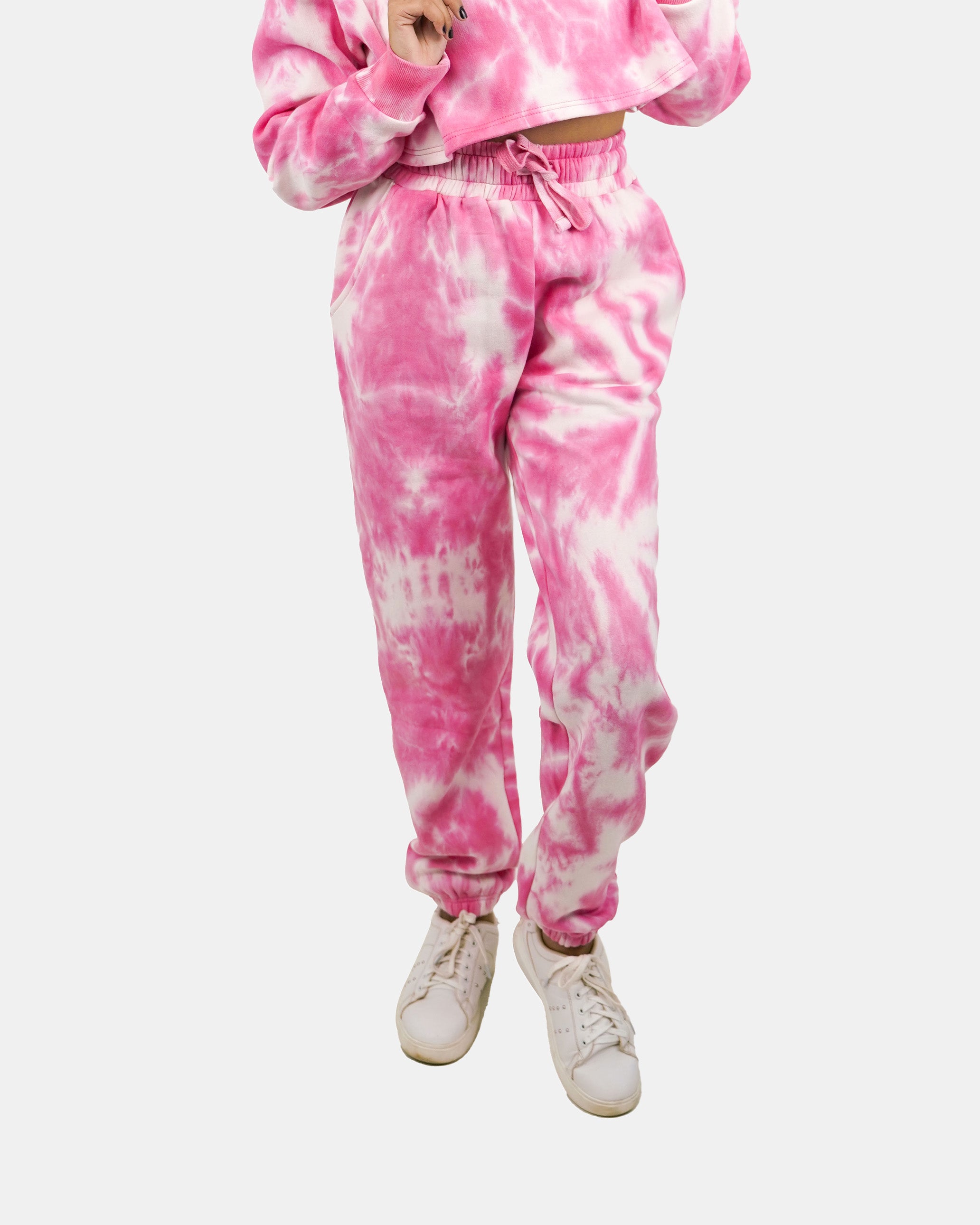Women Pink Tie-Dye Fleece Tracksuit