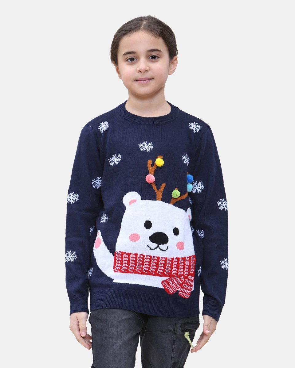 Bear Navy Kids Christmas Jumpers