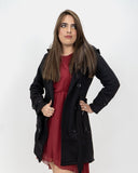 Black Belted Button Fleece Coat