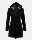 Black Belted Button Fleece Coat