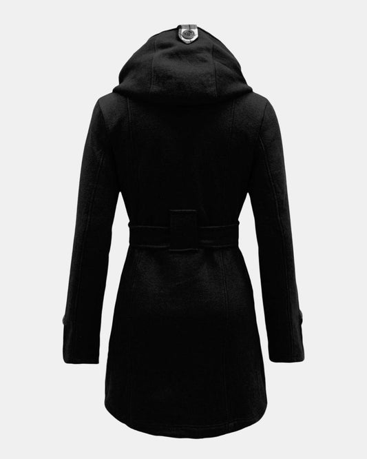 Black Belted Button Fleece Coat