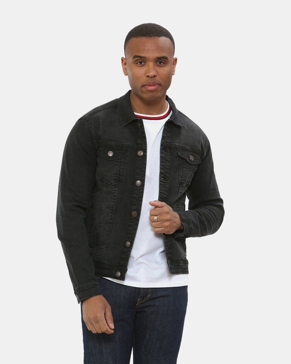 Black Denim Jacket Classic Buttoned - Cuffs