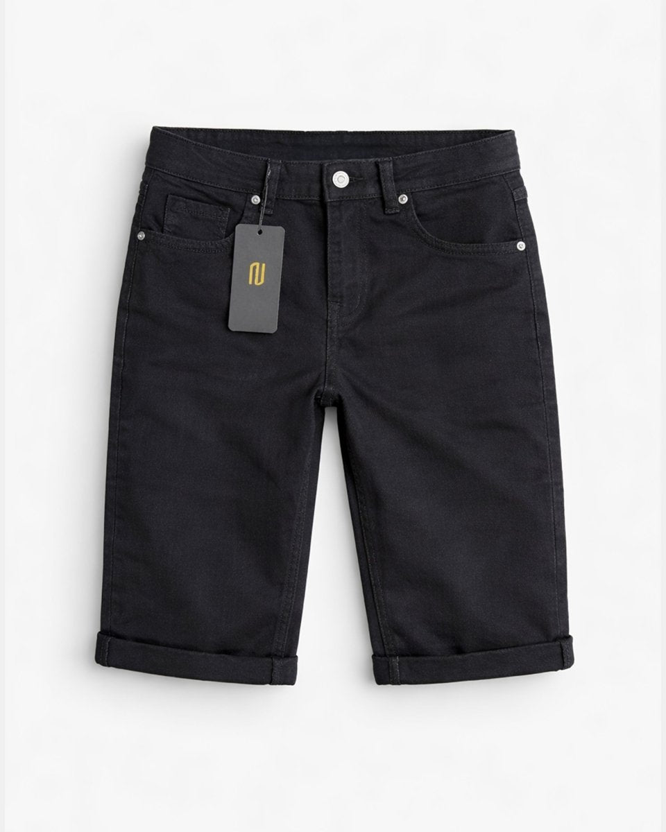Black Denim Stretchy Bermuda Shorts
