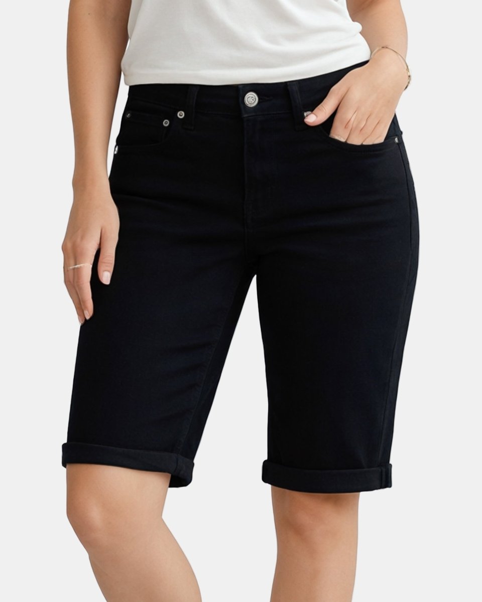 Black Denim Stretchy Bermuda Shorts