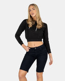 Black Denim Stretchy Bermuda Shorts