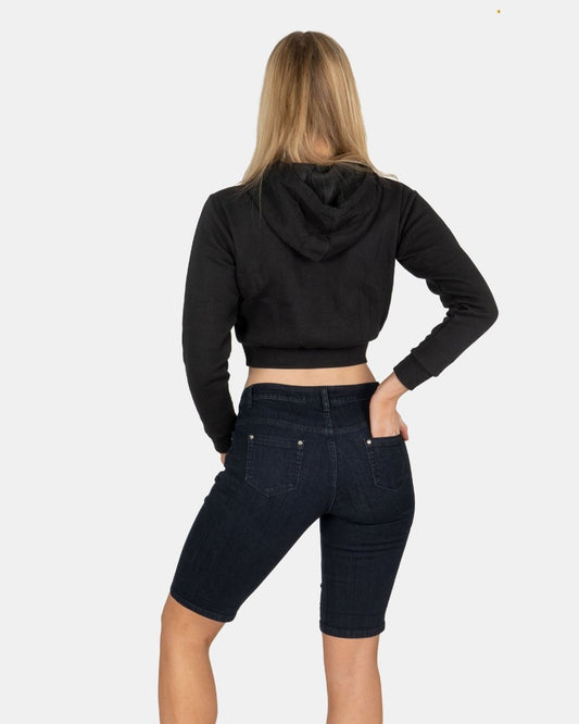 Black Denim Stretchy Bermuda Shorts