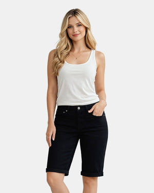 Black Denim Stretchy Bermuda Shorts