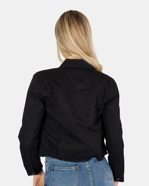 Black Distressed Hem Denim Jacket