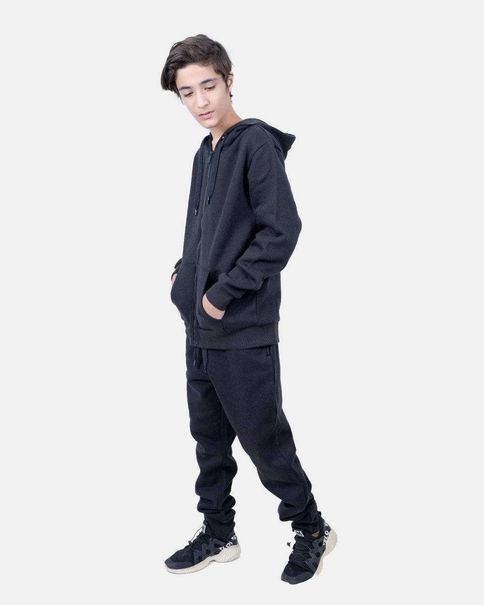Black Kids Plain Hooded Tracksuit