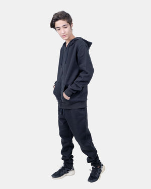 Black Kids Plain Hooded Tracksuit