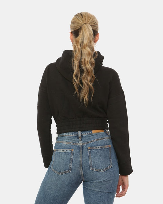 Black Ladies Zip - Crop Hoodie