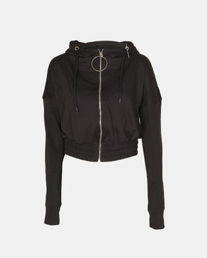 Black Ladies Zip - Crop Hoodie