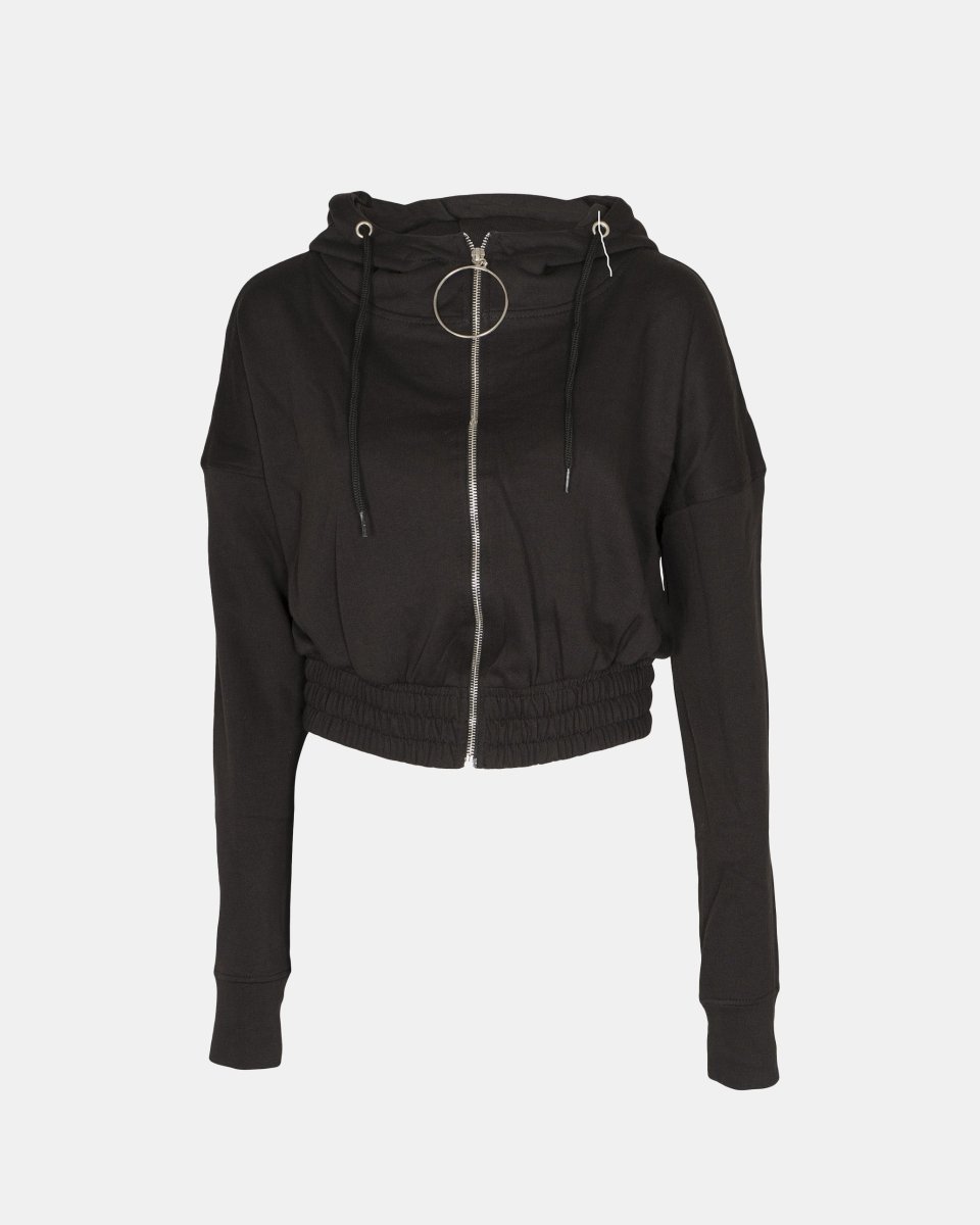 Black Ladies Zip - Crop Hoodie