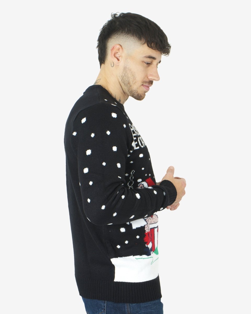 Black Lightweight Santa Printed Jumper