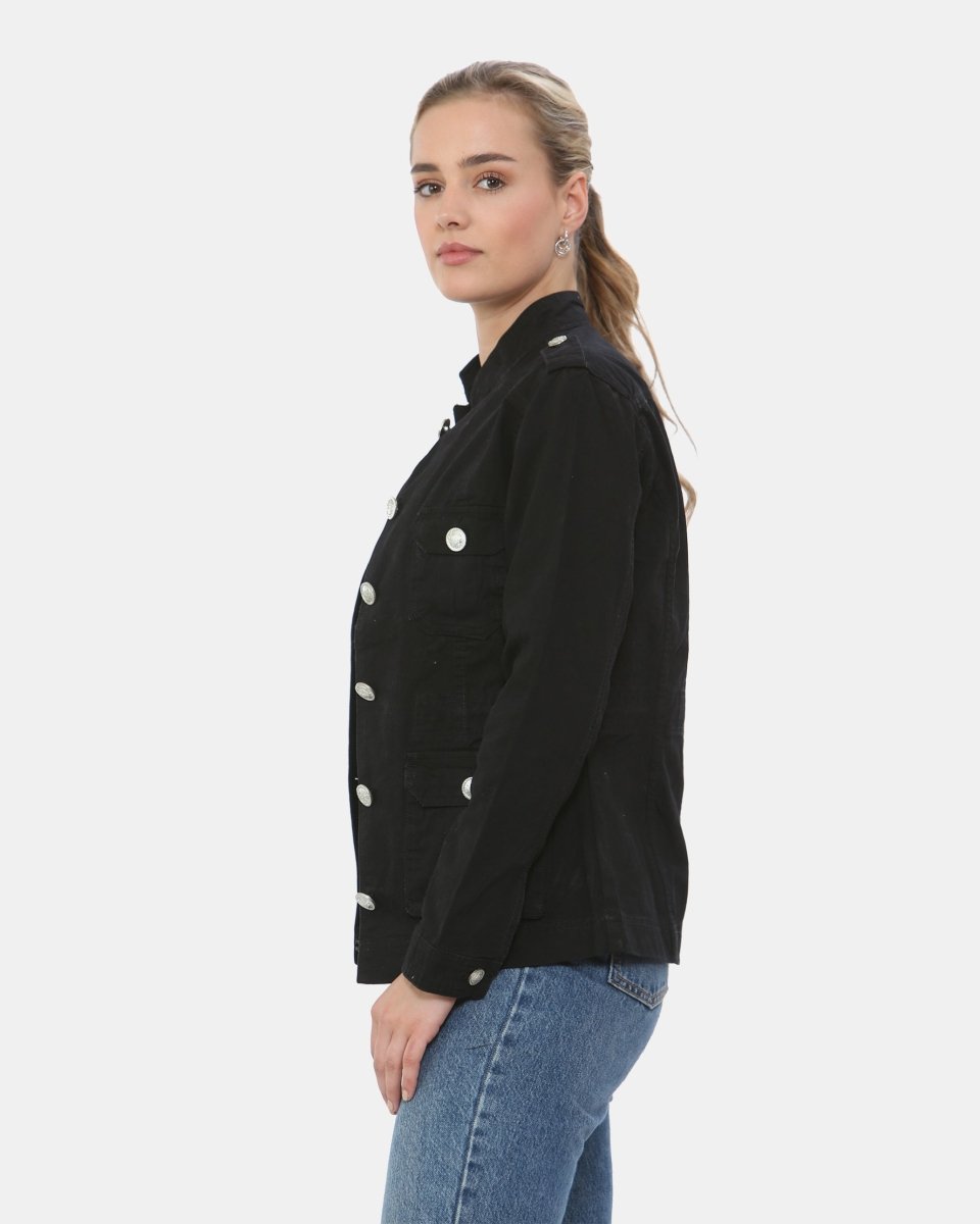Black Military Style Summer Jacket (Silver Button)
