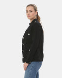 Black Military Style Summer Jacket (Silver Button)