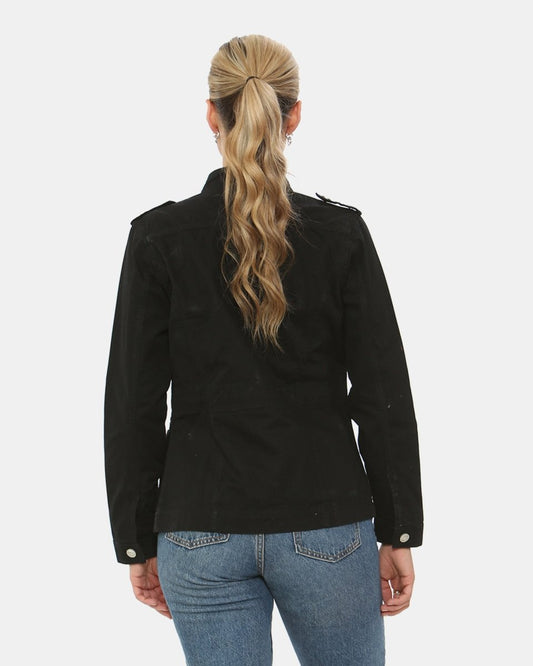 Black Military Style Summer Jacket (Silver Button)