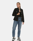 Black Military Style Summer Jacket (Silver Button)