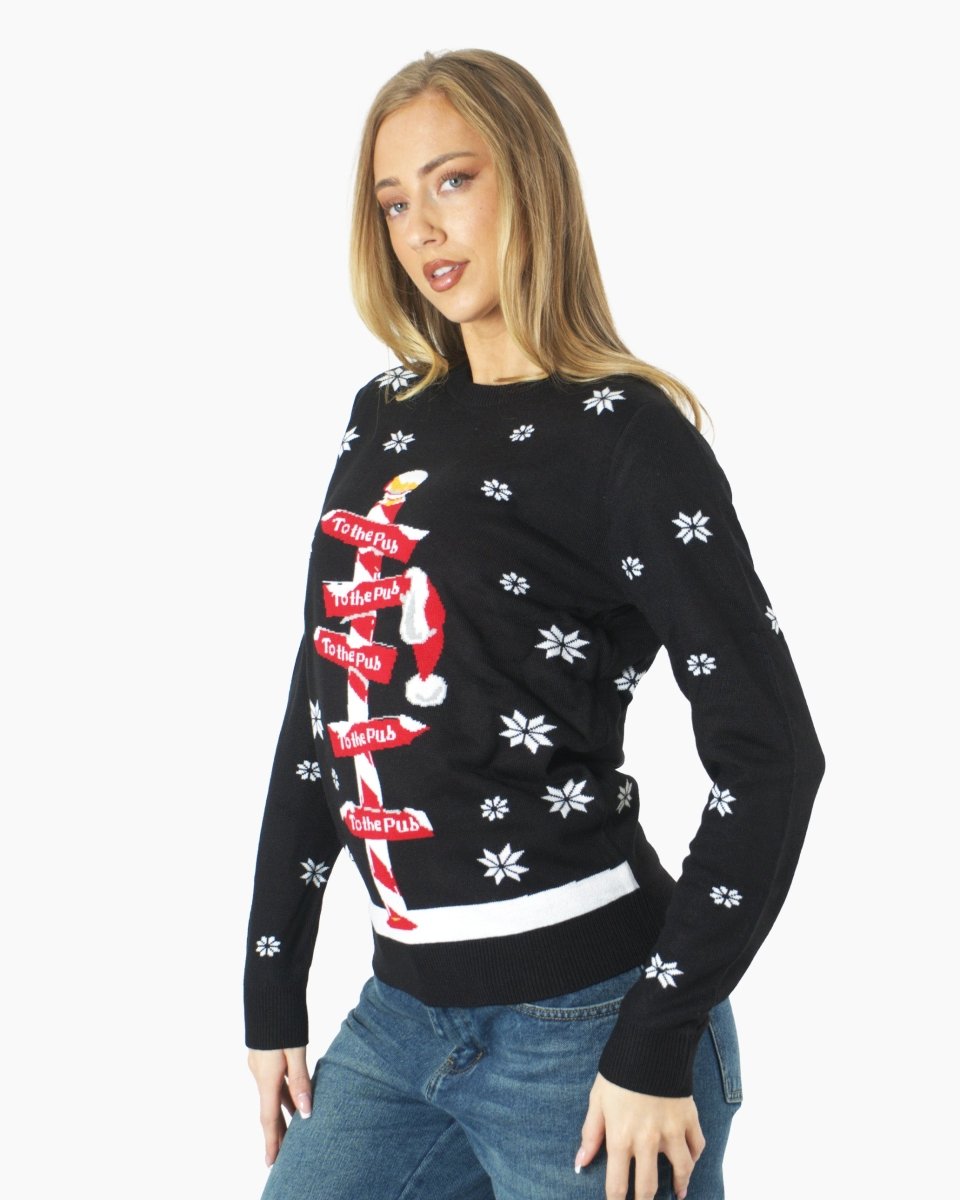 Black Pub Novelty Womens Xmas Jumper