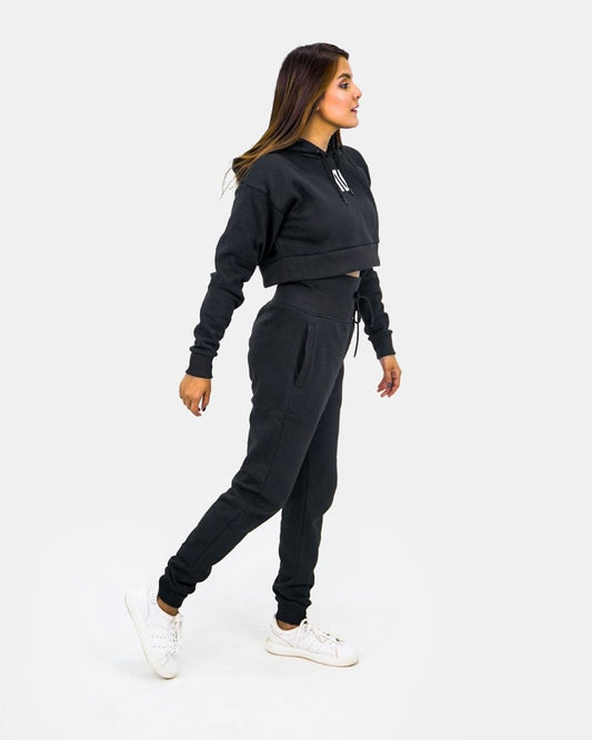 Black Womens Crop Top Hoodie