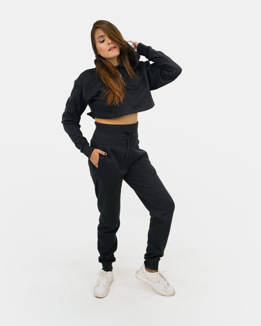 Black Womens Crop Top Tracksuit