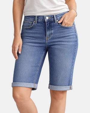 Blue Denim Stretchy Bermuda Shorts