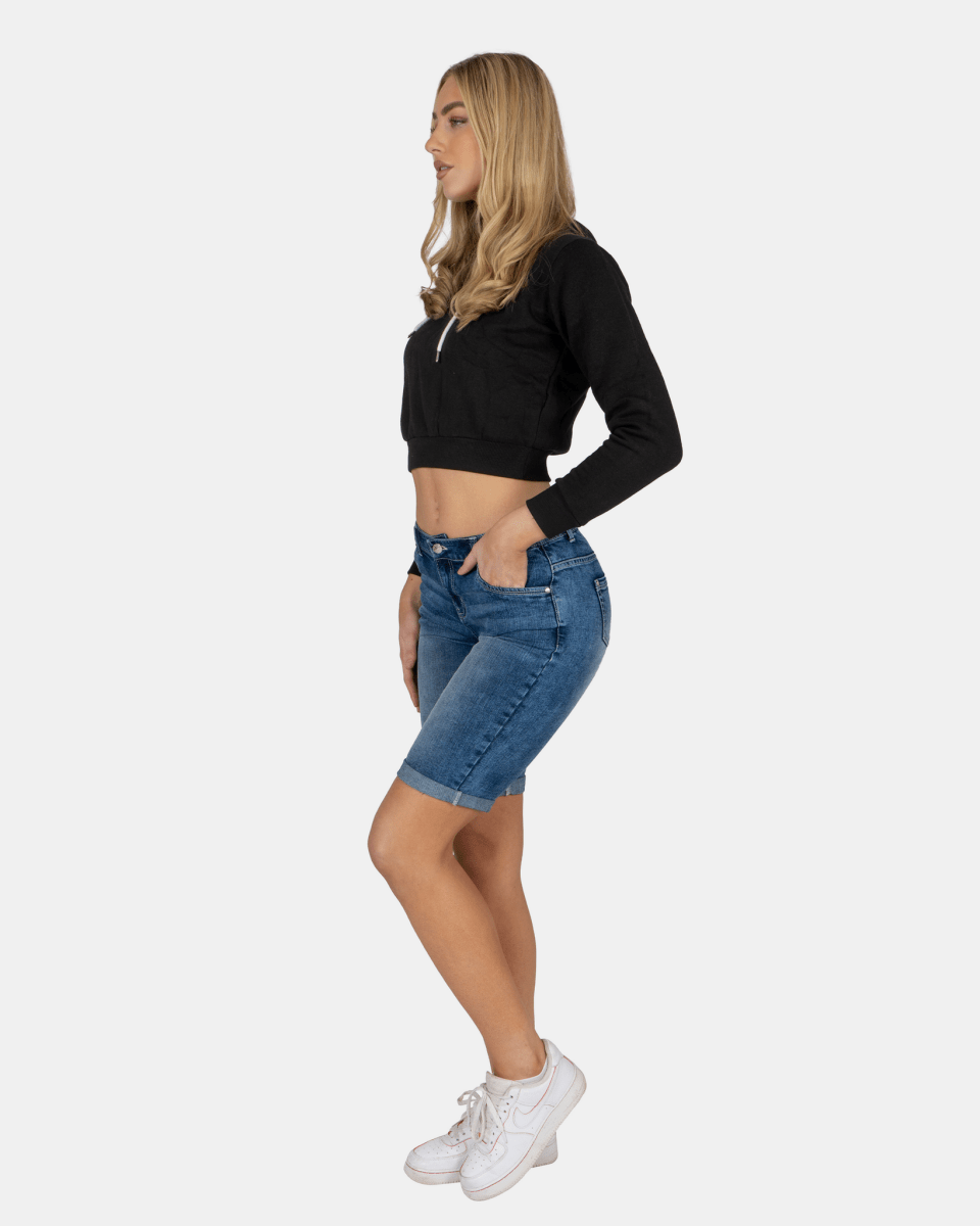 Blue Denim Stretchy Bermuda Shorts