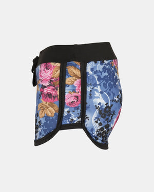 Blue Floral Print Casual Shorts