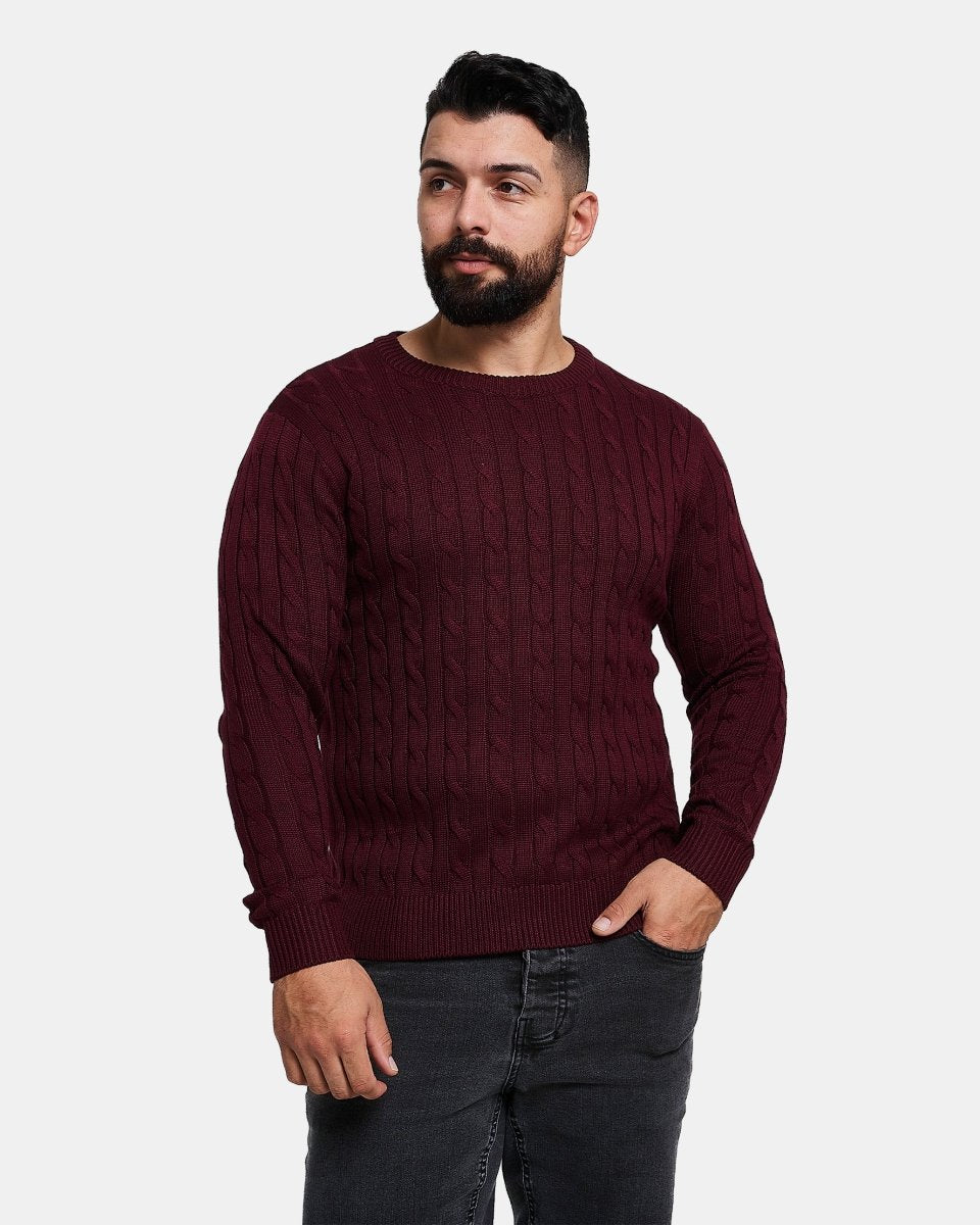 Burgundy Mens Cable Knit Jumper