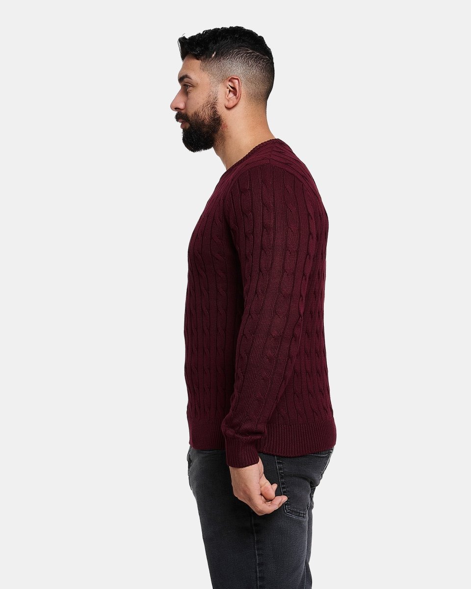 Burgundy Mens Cable Knit Jumper