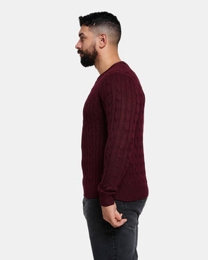 Burgundy Mens Cable Knit Jumper
