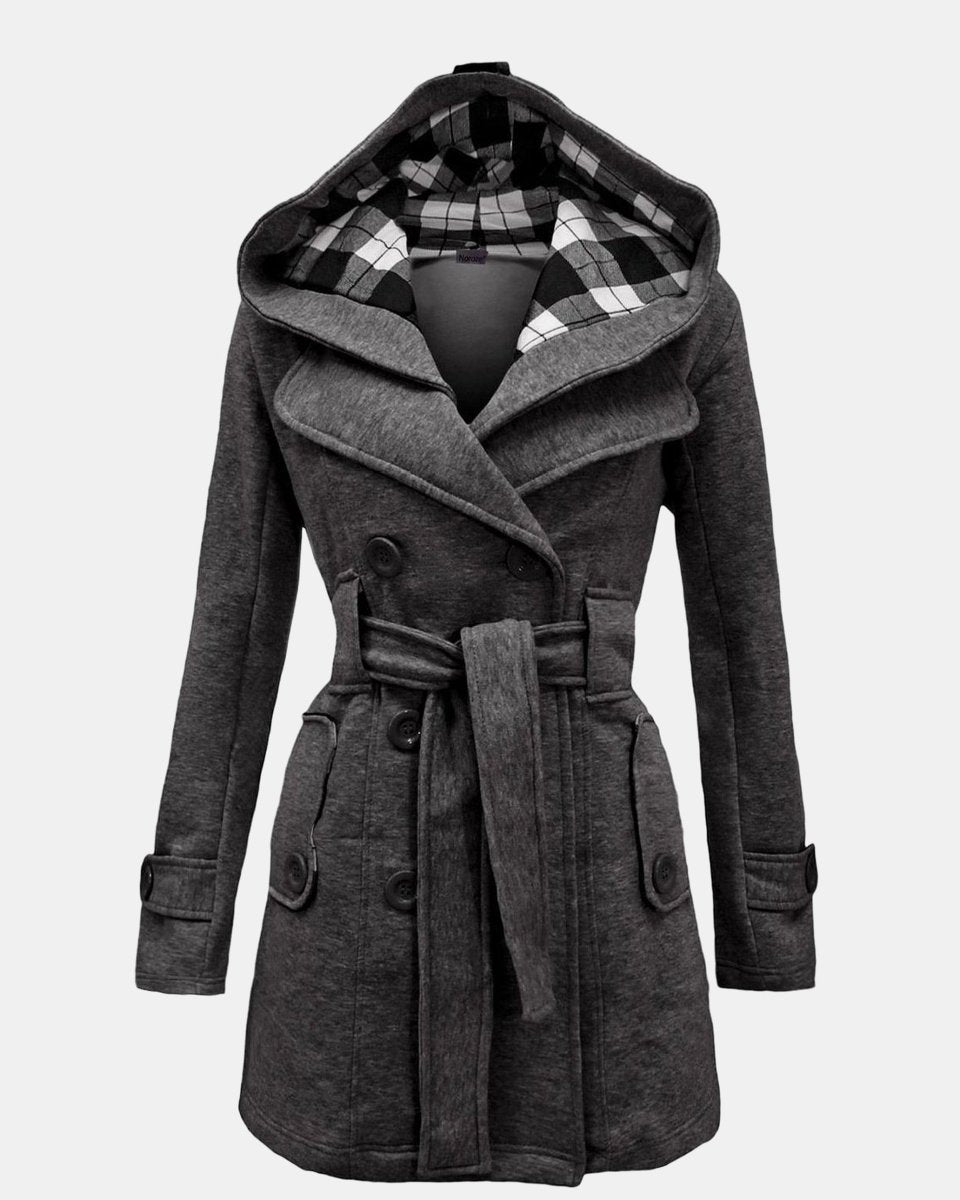 Charcoal Grey Belted Button Fleece Coat