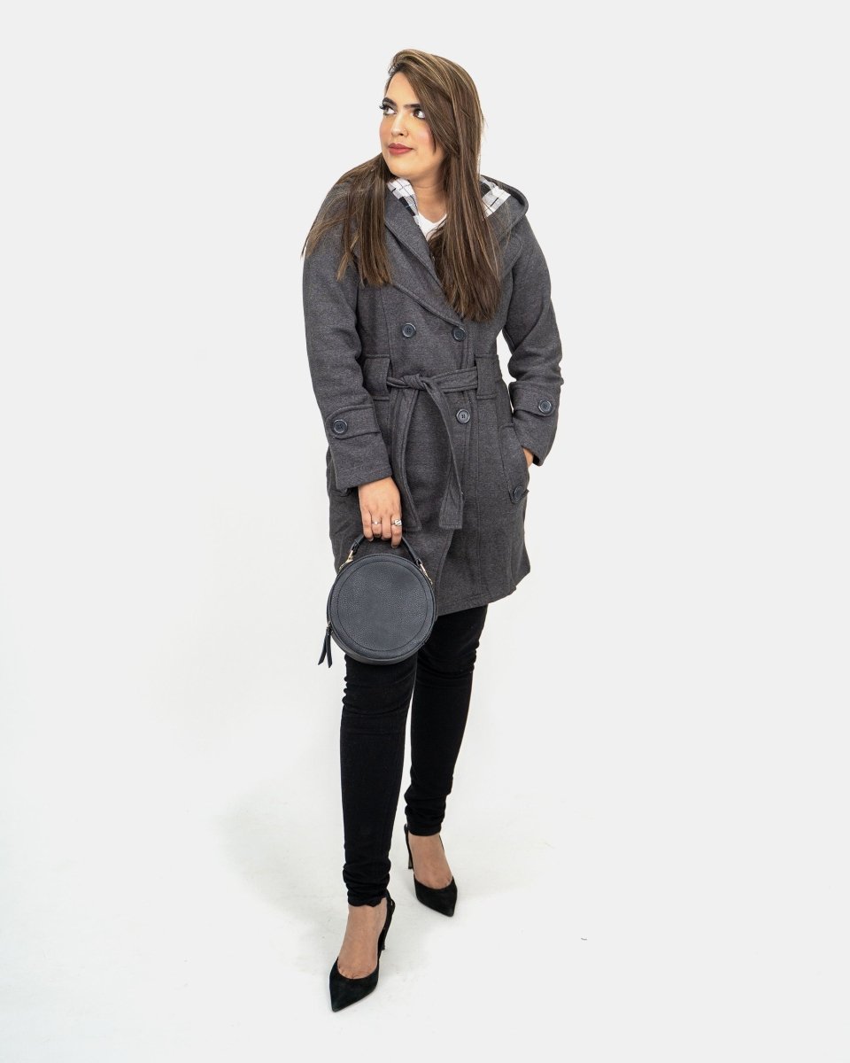 Charcoal Grey Belted Button Fleece Coat